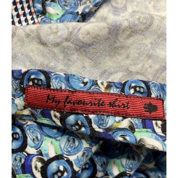 Visconti Black Shirt Mens Medium Blue Geometric Short Sleeve Button Up Party - Picture 8 of 13